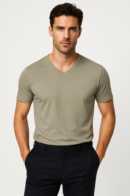 Bamboe heren T-shirt met V-hals lichtgewicht –Ambroos