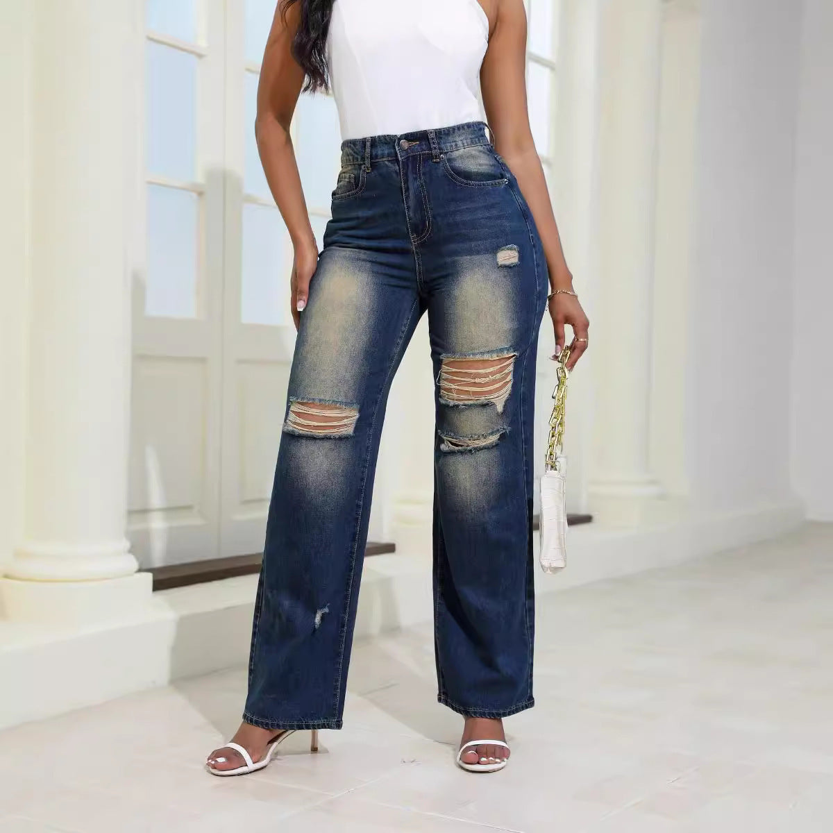 Hoge Taille Gescheurde Jeans Voor Dames – Lisa