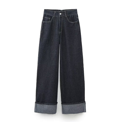 Denim Set voor Dames met Cropped Jacket en Wijde Jeans – Reyna