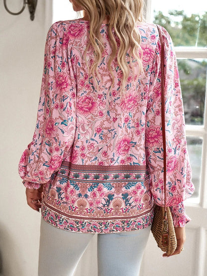 Bloemen Blouse Dames Elegant Geplooid Design – Elissia
