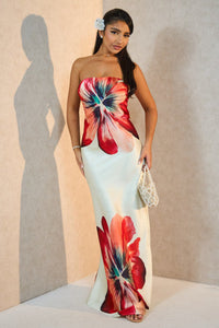 Strapless bloemenjurk voor dames met lange rok – Avaleen