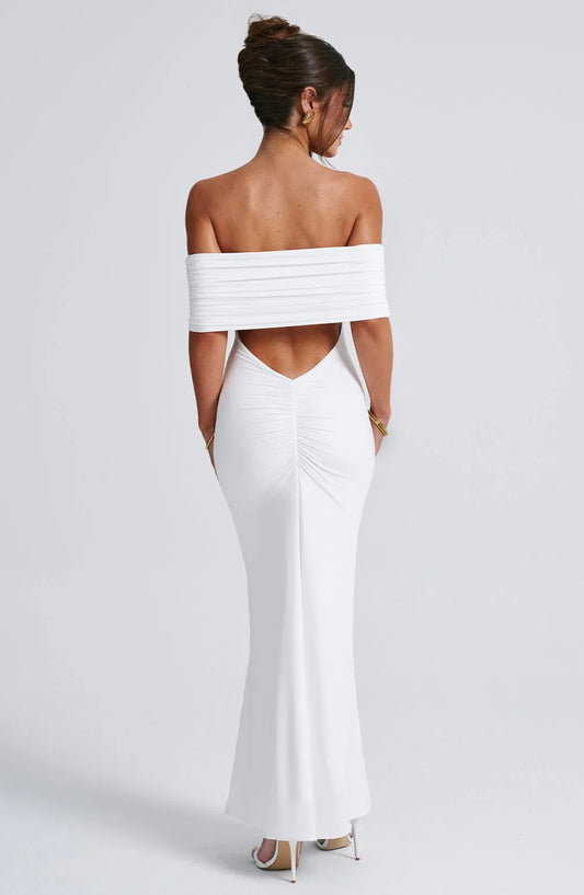 Maxi jurk off-shoulder met open rug – Noa