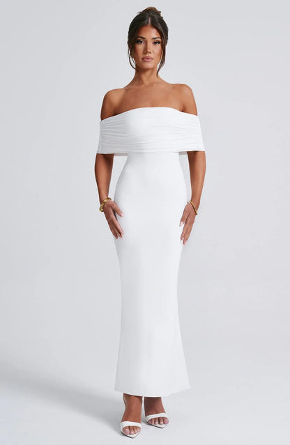 Maxi jurk off-shoulder met open rug – Noa