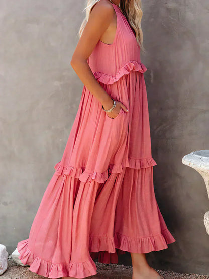 Maxi Halterjurk met Ruffles en Elegante Pasvorm – Sarah