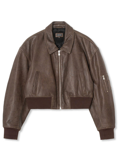 Cropped oversized dames leren bomberjack vintage look – Renvy