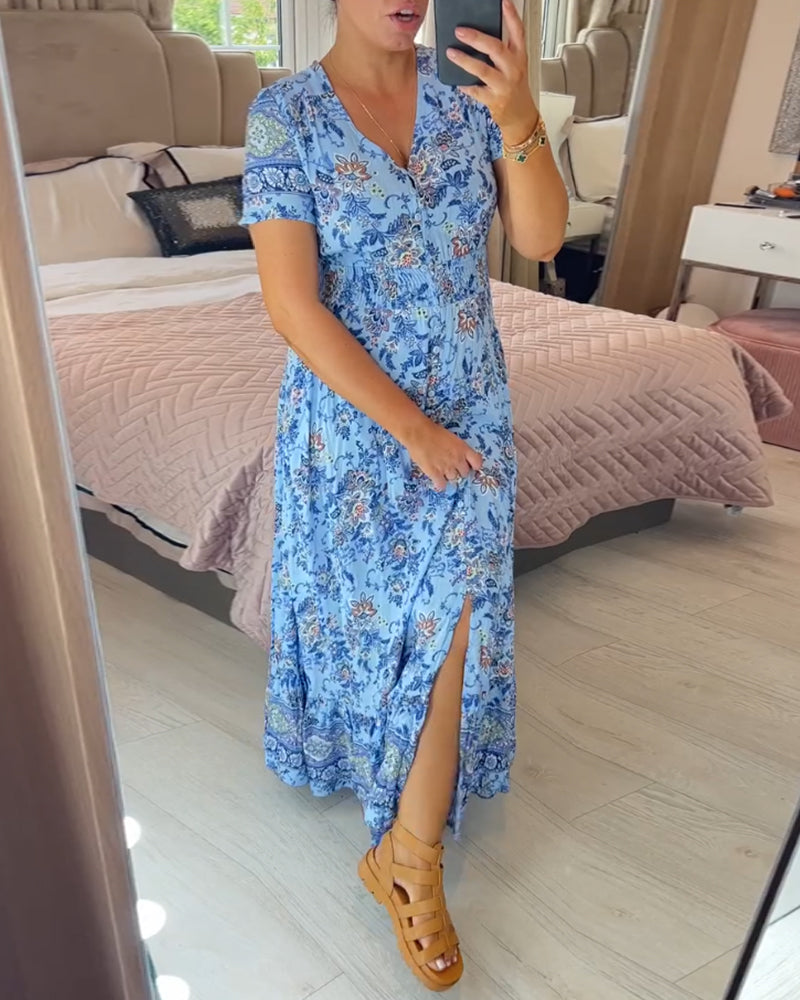 Maxi Bloemenjurk V-Hals Zomerlook Elegant – Yara