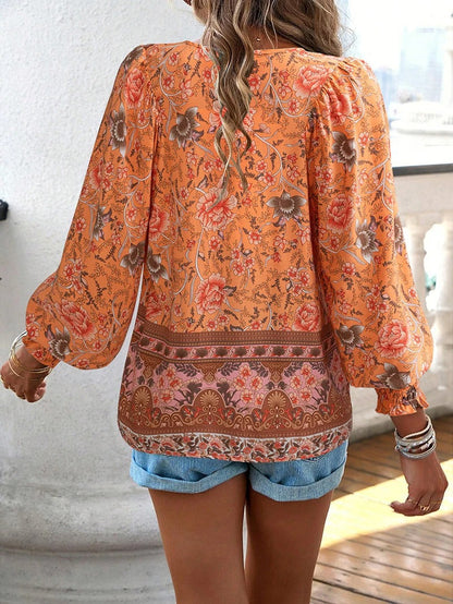Bloemen Blouse Dames Elegant Geplooid Design – Elissia