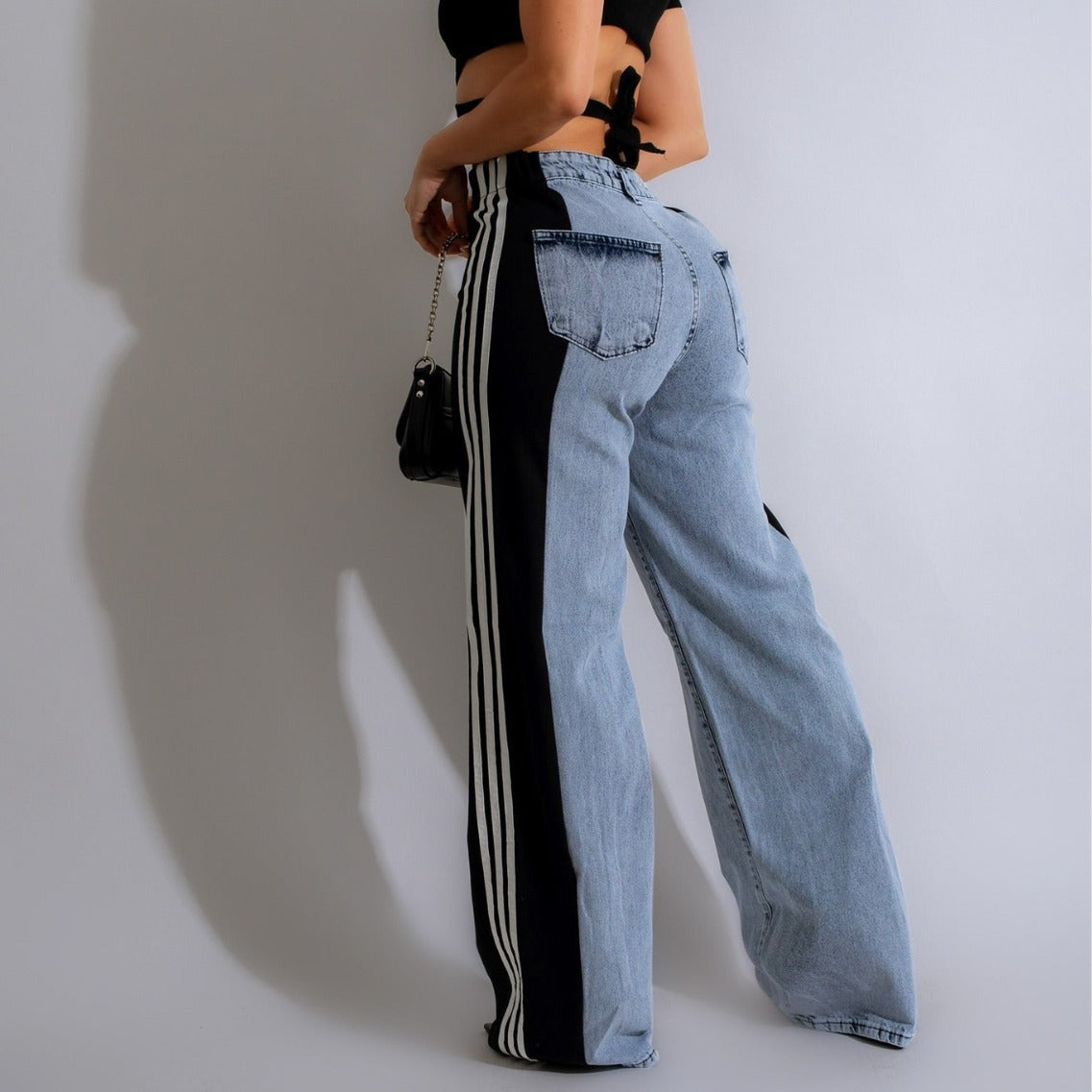 Trendy Wijde Denim Broek Met Strepen – Apple