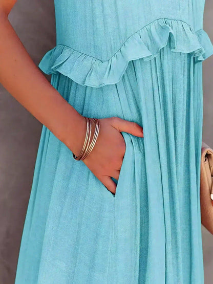 Maxi Halterjurk met Ruffles en Elegante Pasvorm – Sarah