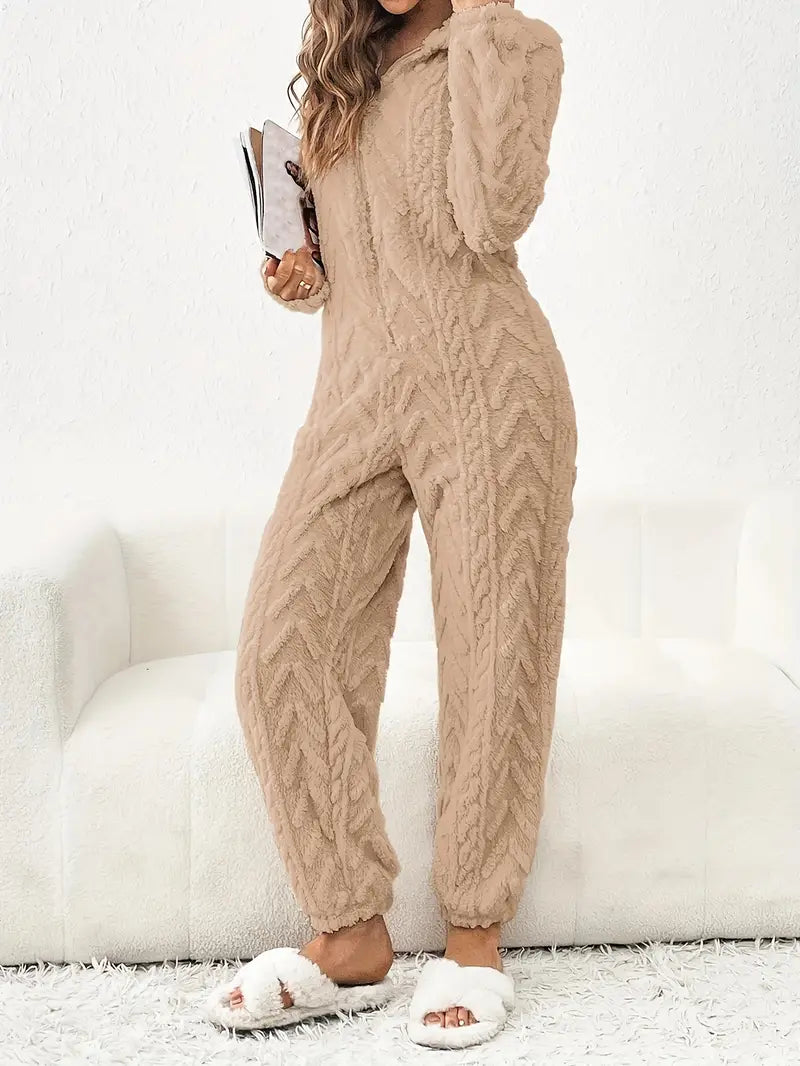 Zachte teddy fleece dames jumpsuit met ritssluiting – Luna