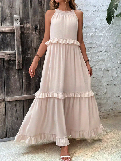 Maxi Halterjurk met Ruffles en Elegante Pasvorm – Sarah
