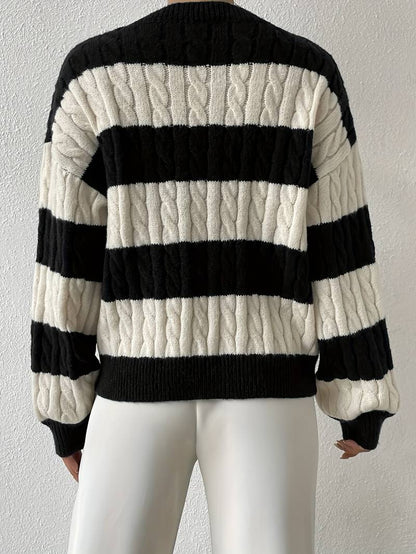 Gestreepte V-hals herfst/winter trui – Angela