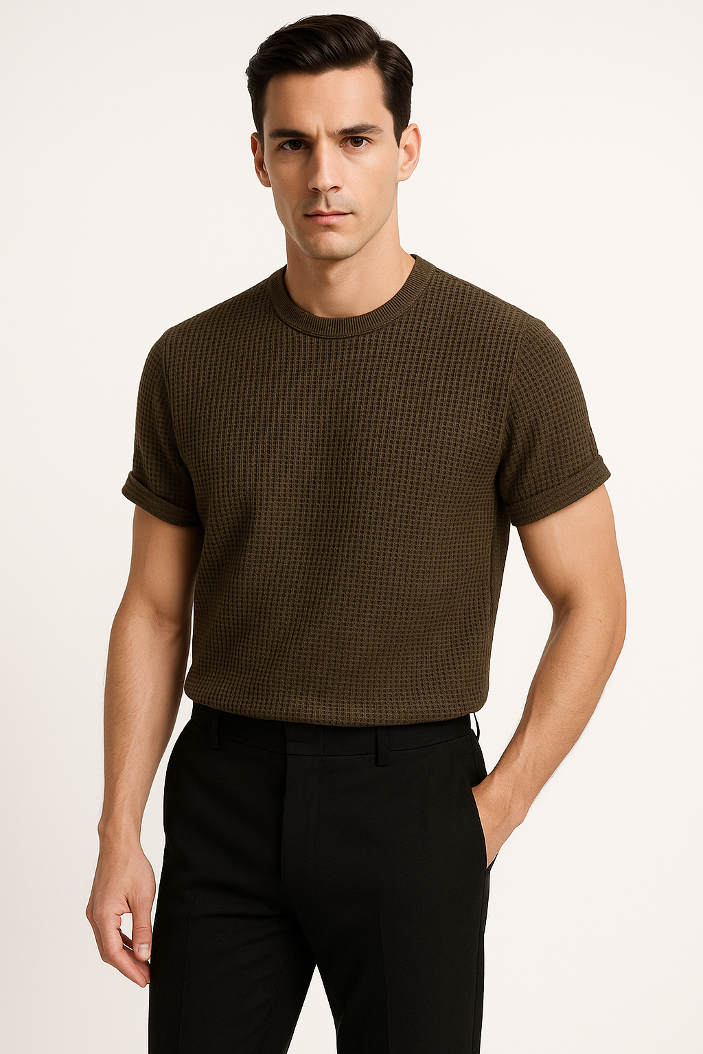 T-shirt heren wafel katoen ademend korte mouw – Aart