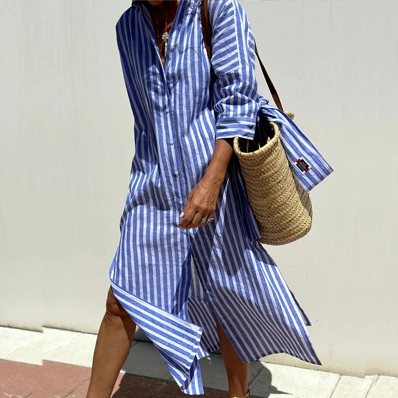 Gestreepte zomerjurk dames elegant ademend – Léa