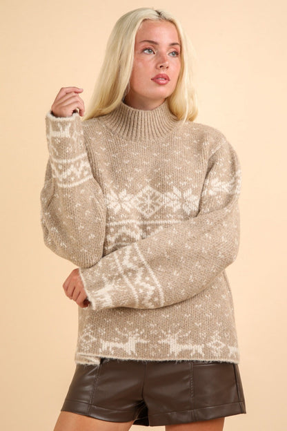 Beige kersttrui dames met feestelijk design – Sophie
