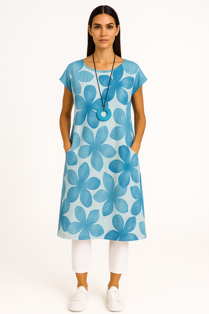 Elegante zomerjurk met vlinderprint en ronde hals – Mila