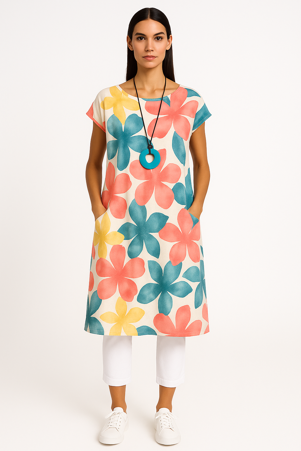 Elegante zomerjurk met vlinderprint en ronde hals – Mila