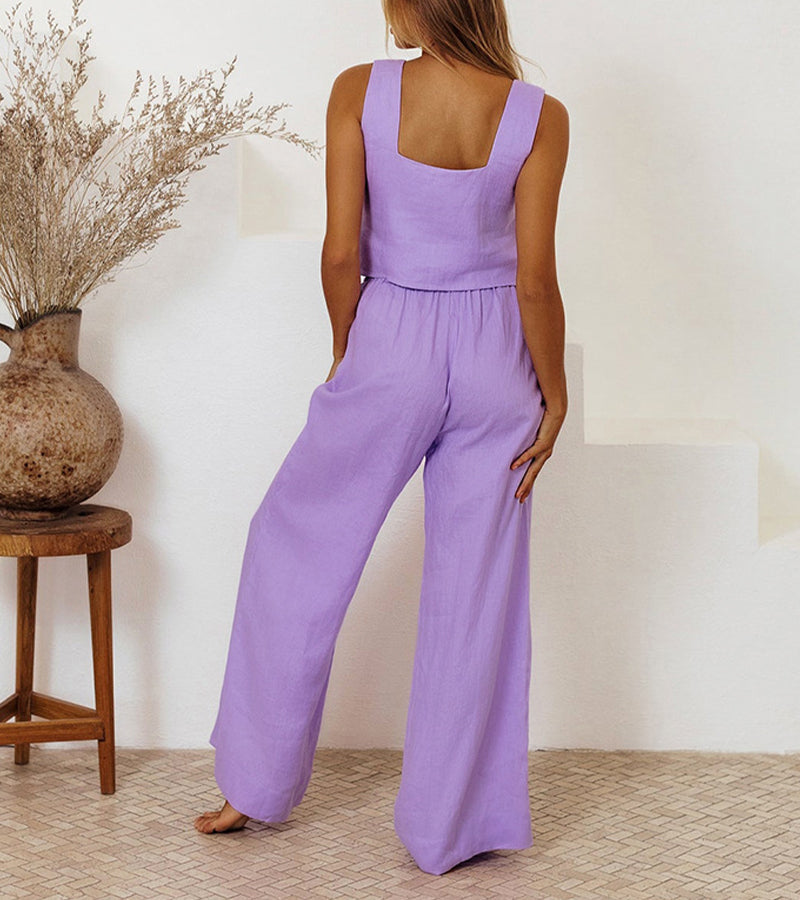 Minimalistische dames set met top en wijde broek – Maëlle
