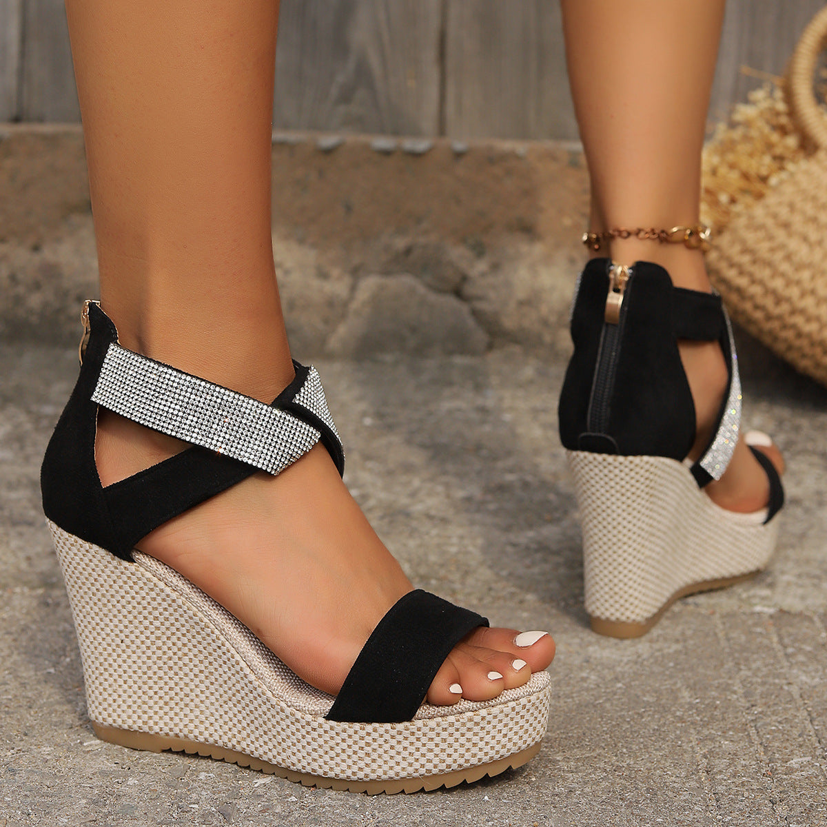 Hoogwaardige Wedges Sandalen Met Rhinestone Design - Sofie