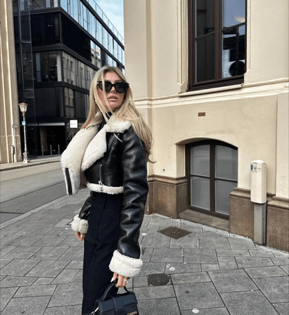Dames sherling leren jack voor warmte en stijl – Eveline