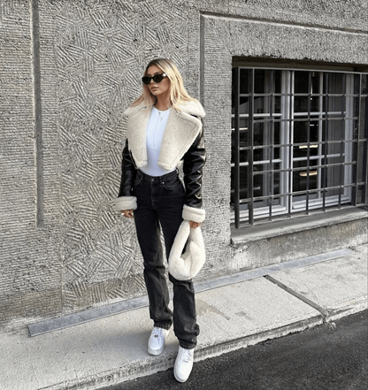 Dames sherling leren jack voor warmte en stijl – Eveline