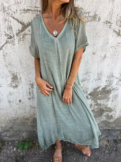 Zomerjurk dames lang luchtig ademend met korte mouw – Rabia
