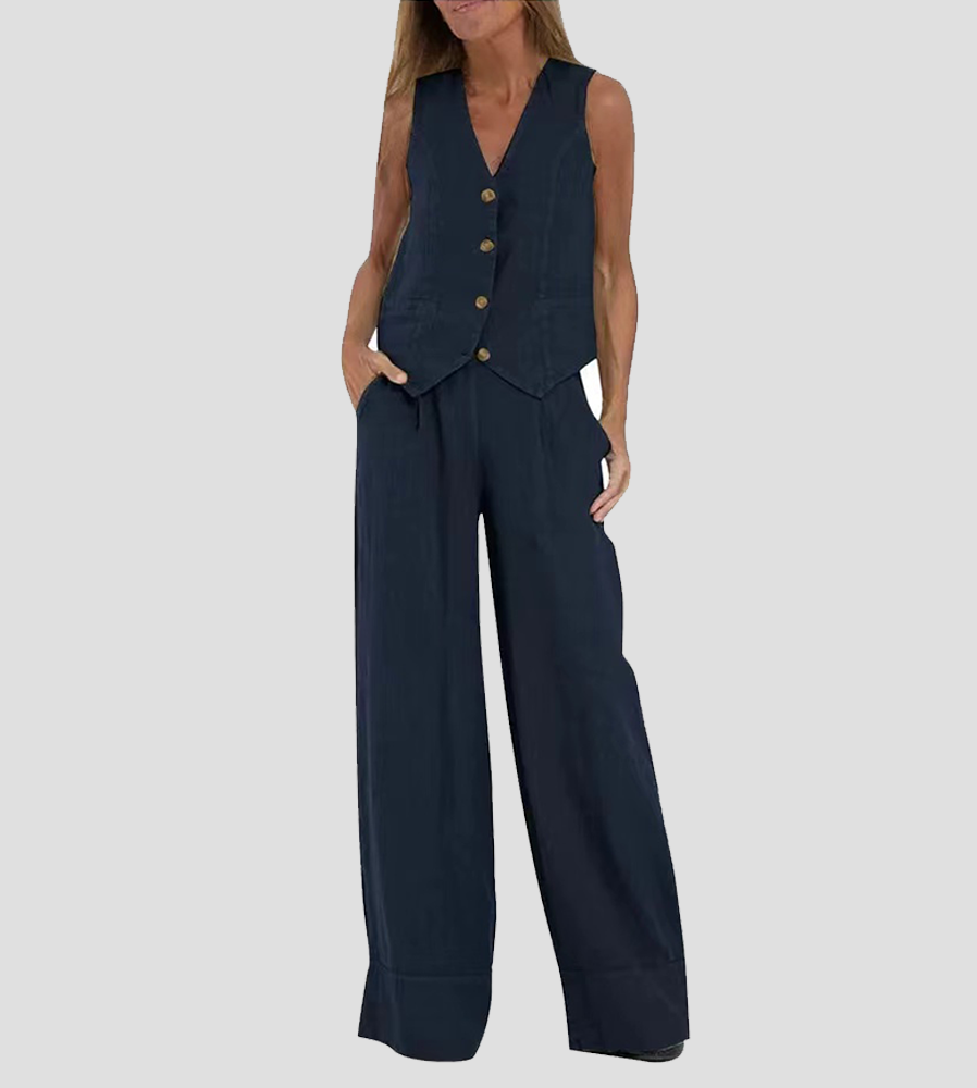 Twee-delige dames set vest en wijde broek – Ella
