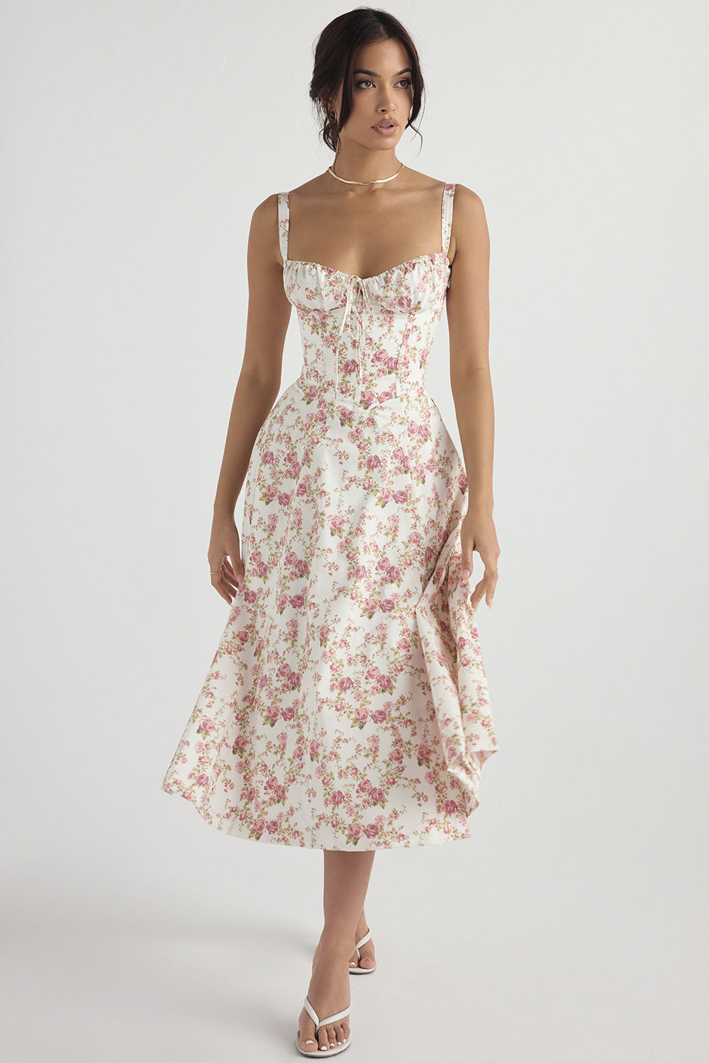 Shaping bloemenjurk midi met taille accent dames – Clarisse