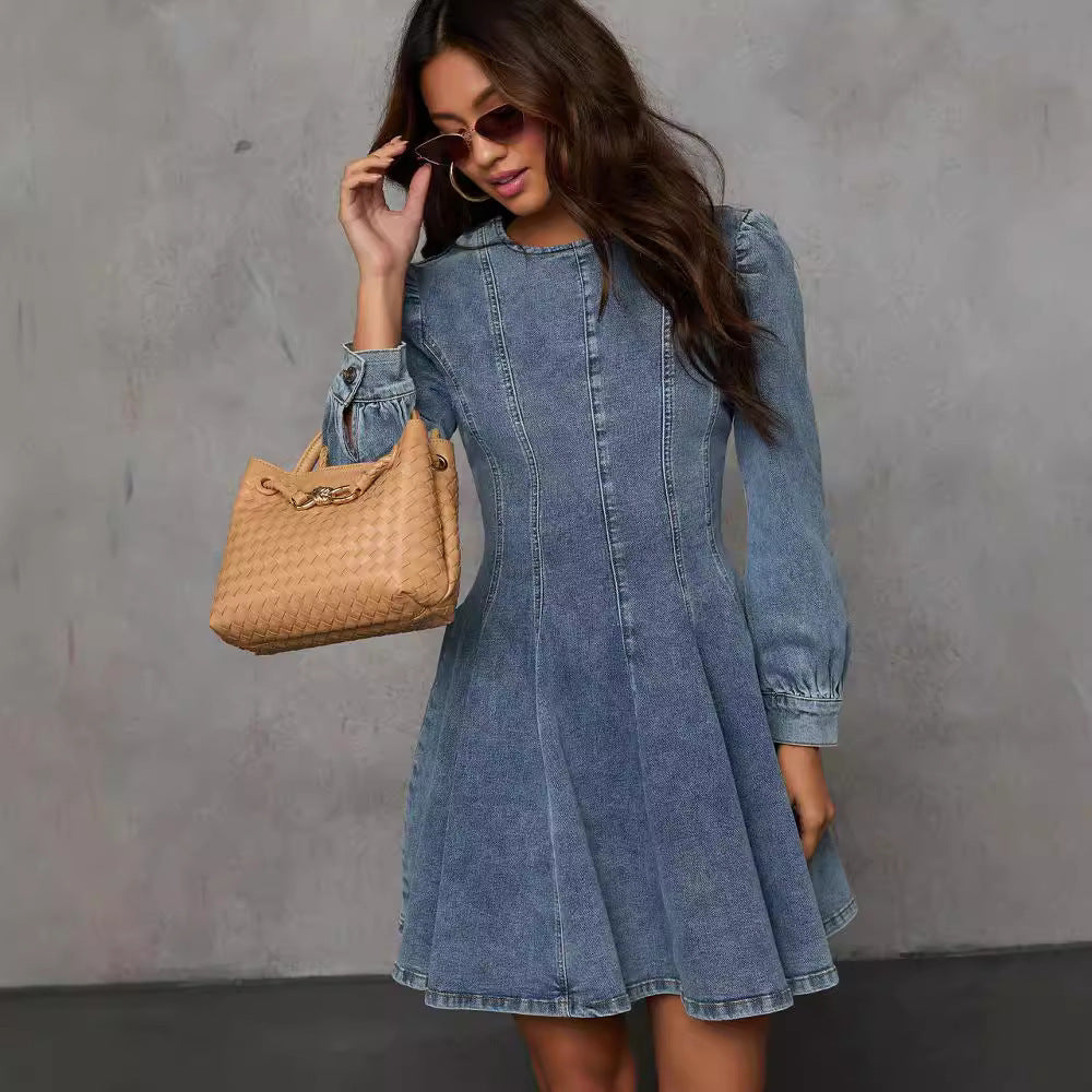 Vintage denim jurk dames met flatterende pasvorm – Renalya