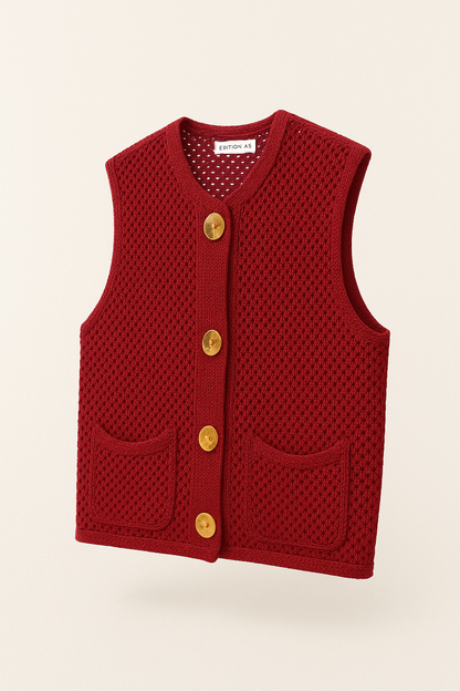 Mouwloos Gebreid Zomervest met Knoopjes – Livana