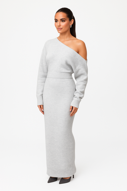 Off-shoulder sweaterjurk met vrouwelijke pasvorm – Vani
