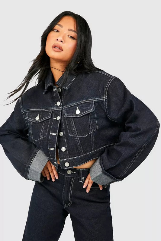 Denim Set voor Dames met Cropped Jacket en Wijde Jeans – Reyna