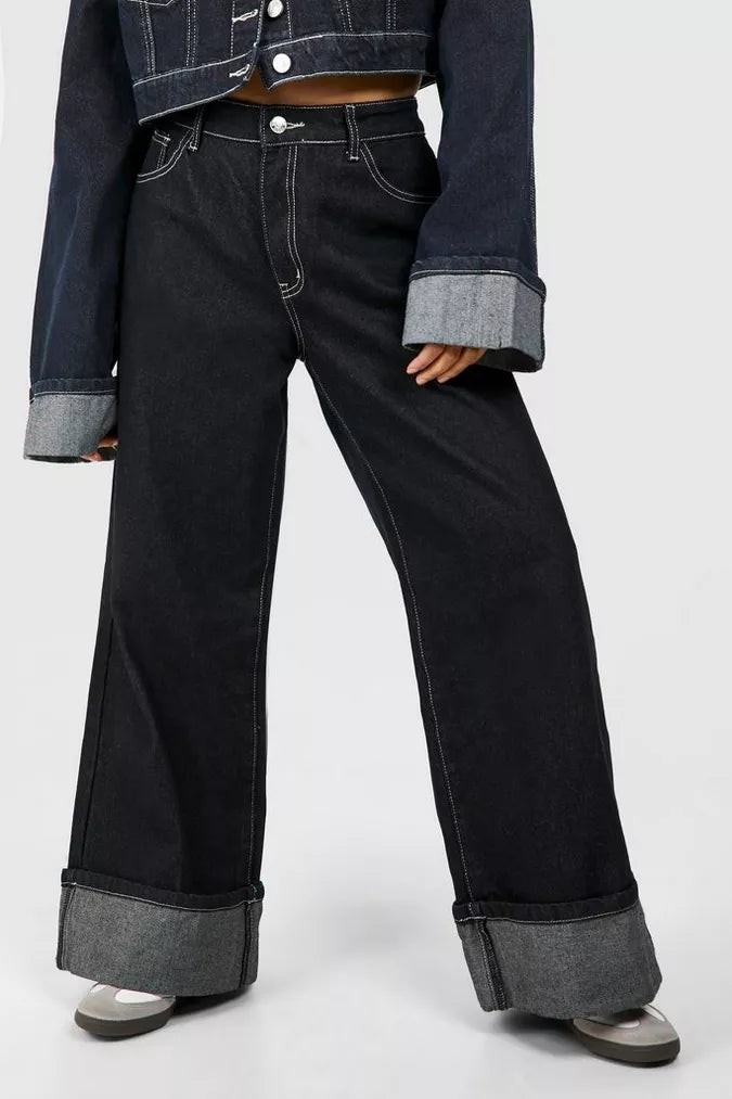 Denim Set voor Dames met Cropped Jacket en Wijde Jeans – Reyna