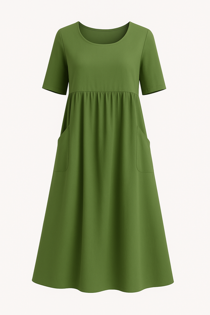 Relaxed maxi-jurk met ronde hals – Elin