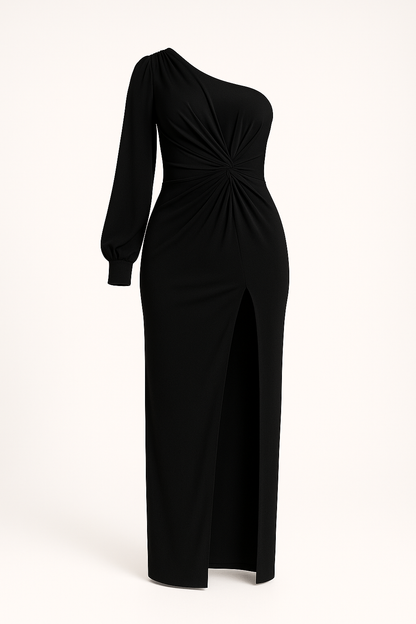 Één-schouder galajurk met elegante split – Lara