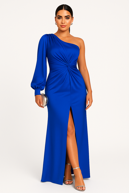 Één-schouder galajurk met elegante split – Lara