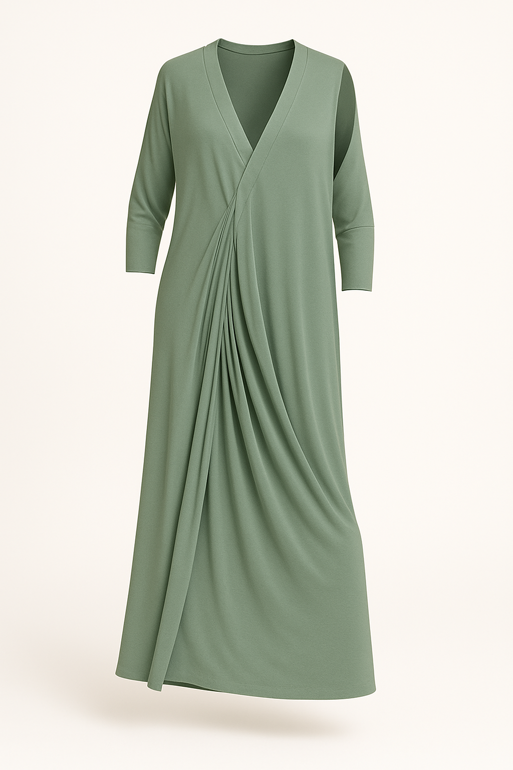 Lange damesjurk met V-hals en getailleerd silhouet – Aria