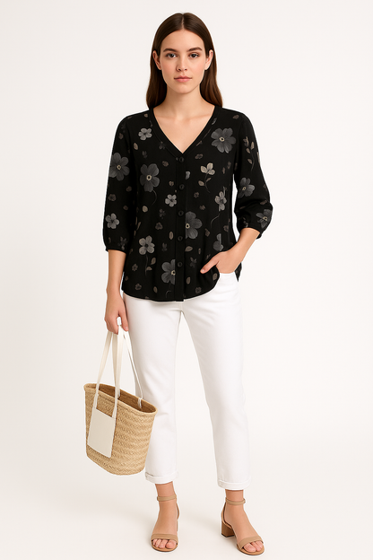 Luchtige damesblouse met bloemenprint en losse pasvorm – Élodie