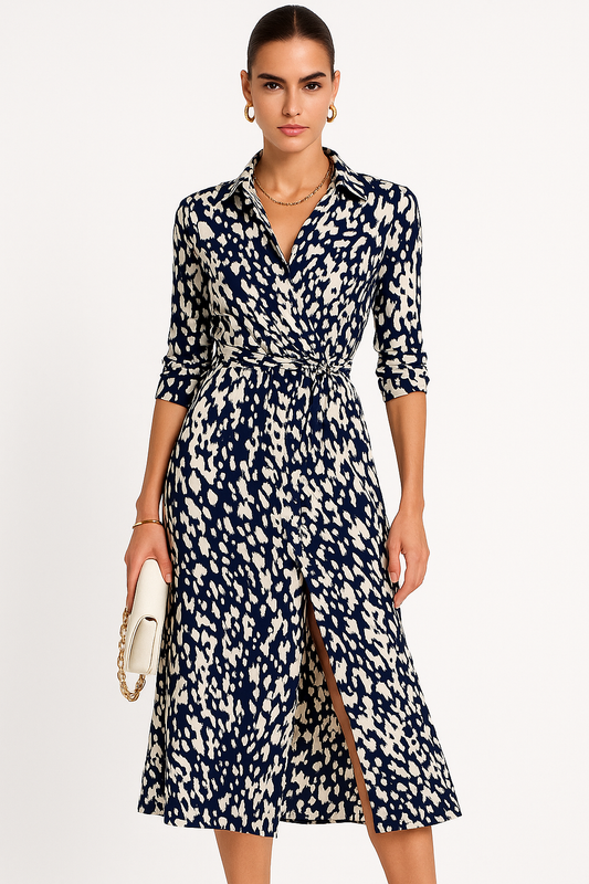 Elegante Jurk met Tailleceintuur en Print – Maëlys