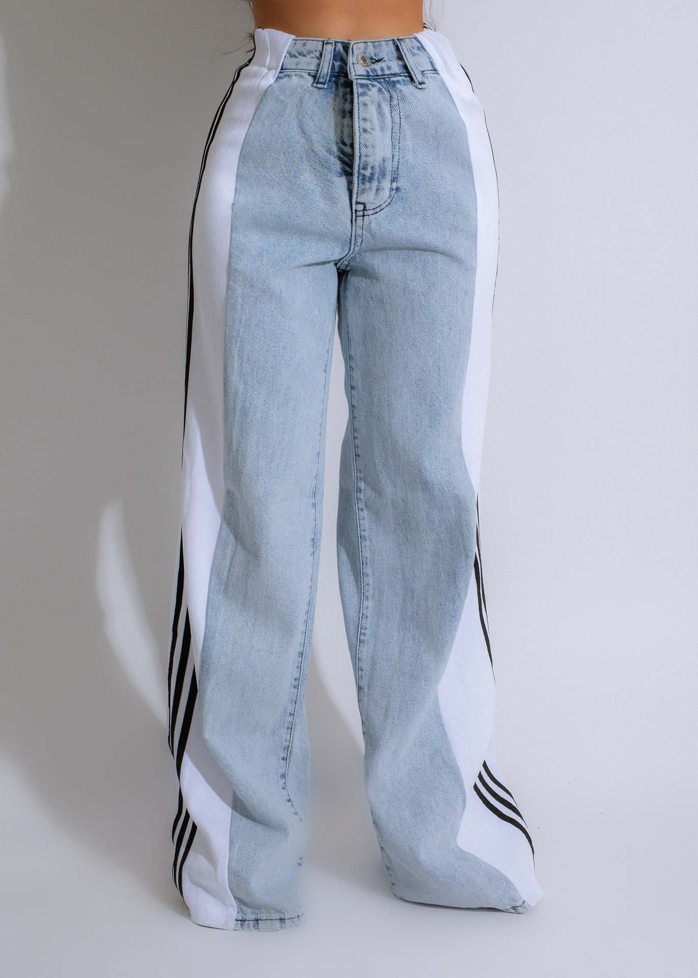 Trendy Wijde Denim Broek Met Strepen – Apple
