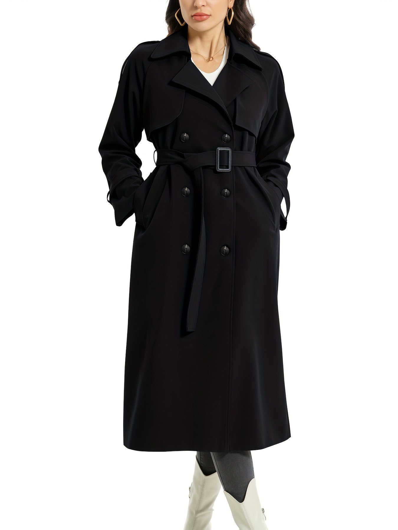 Lange dubbelzijdige trenchcoat met riem – Mila