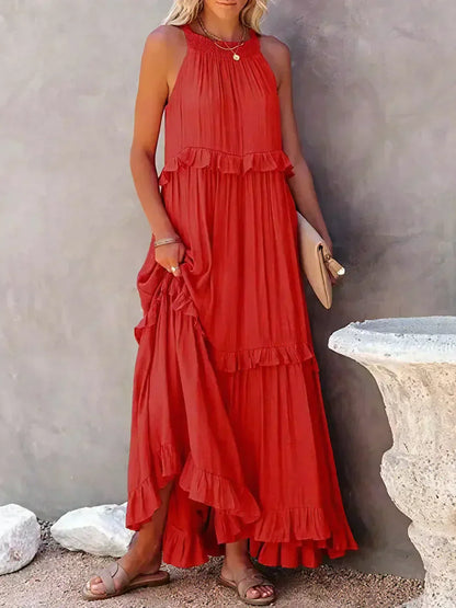 Maxi Halterjurk met Ruffles en Elegante Pasvorm – Sarah