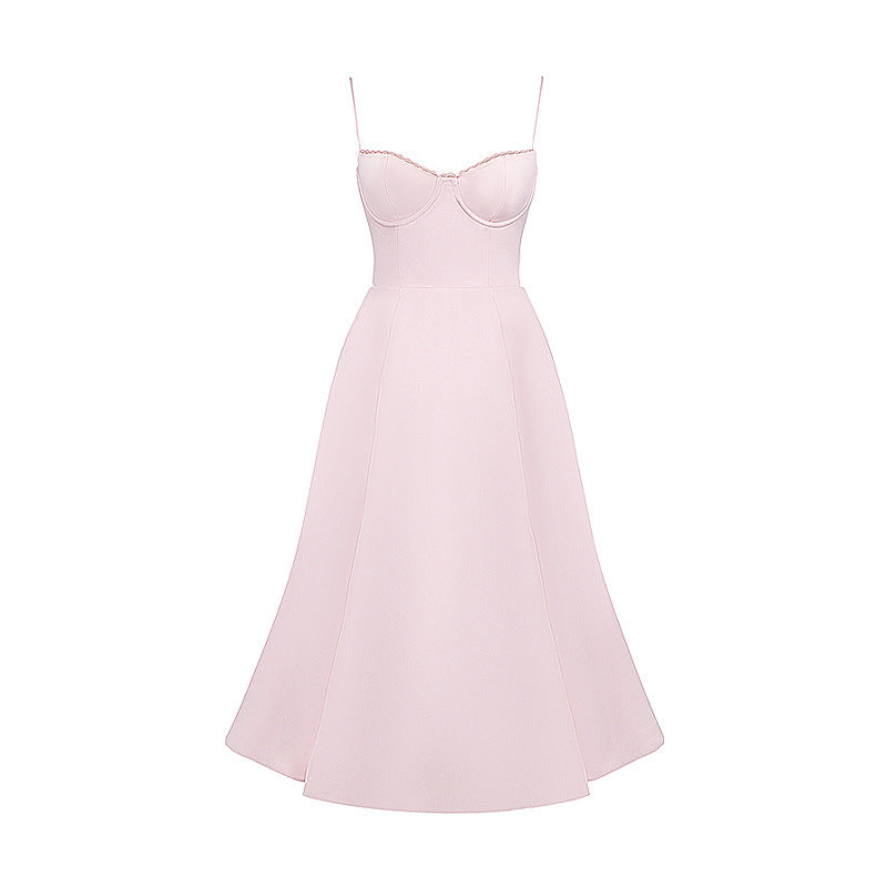 Satijnen midi jurk met tule en sweetheart hals – Isla