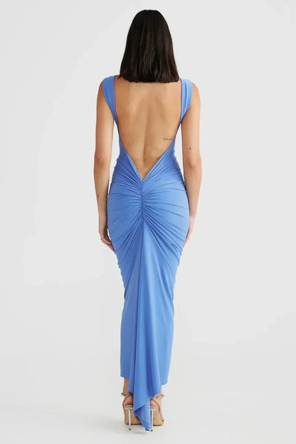 Backless geplooide lange jurk voor dames – Aurora