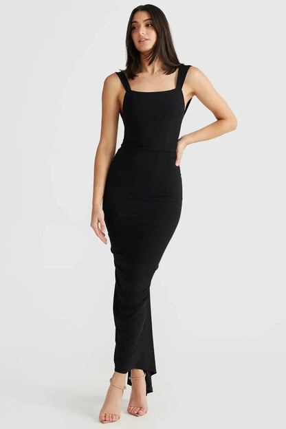 Backless geplooide lange jurk voor dames – Aurora