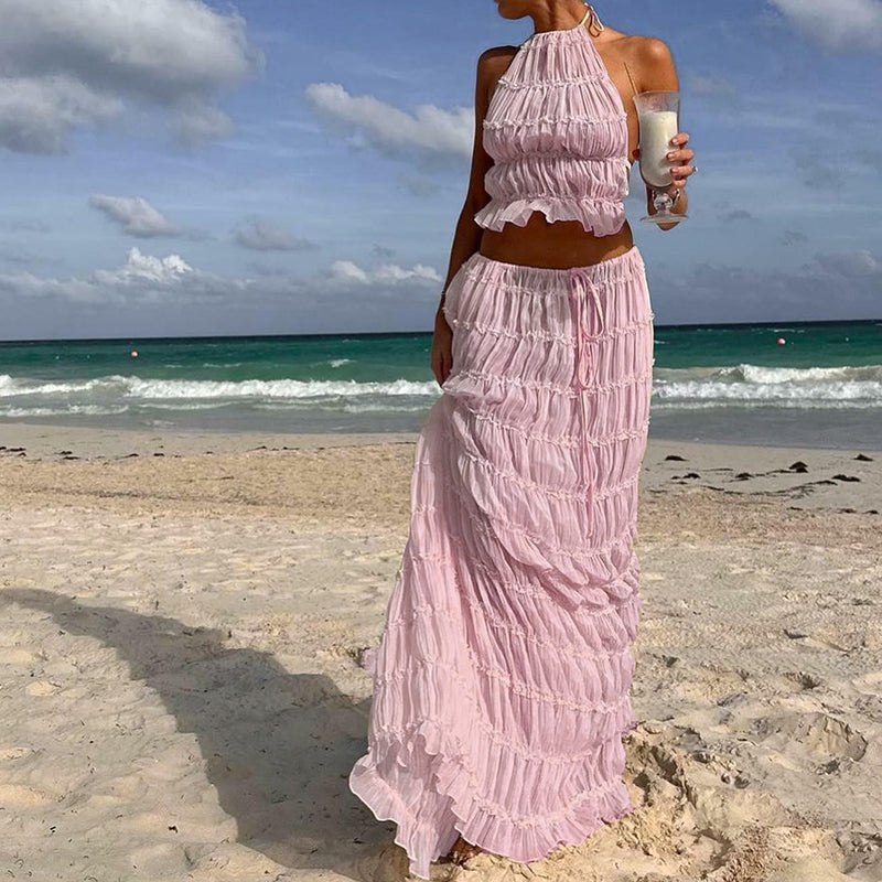 Boho dames maxi set met rugloos halterontwerp – Amara