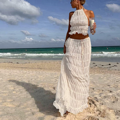 Boho dames maxi set met rugloos halterontwerp – Amara