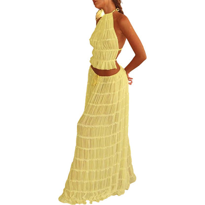 Boho dames maxi set met rugloos halterontwerp – Amara