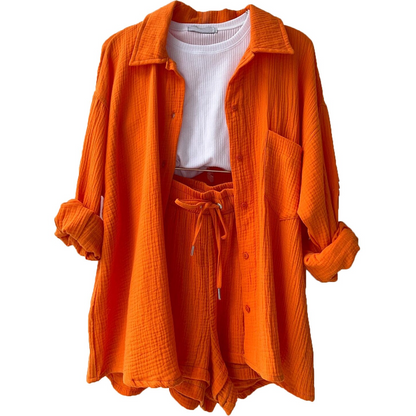 Zomer dames set met korte broek en kraag – Elvía