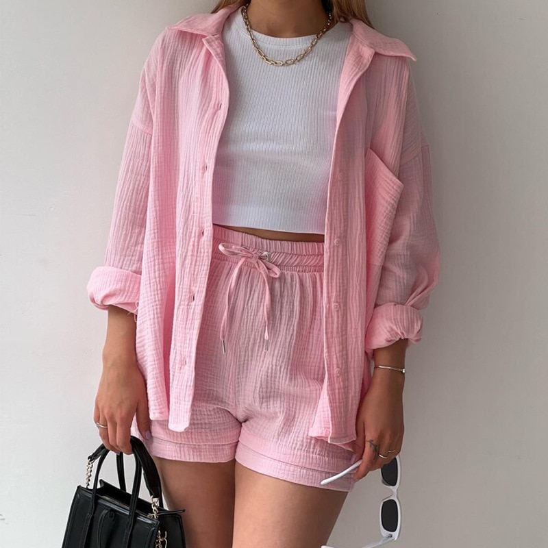 Zomer dames set met korte broek en kraag – Elvía